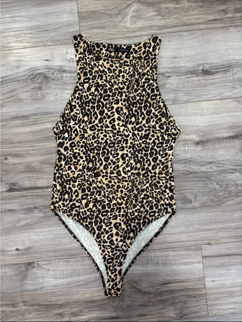 Zara Leopard Print High Neck Bodysuit - Black & Tan